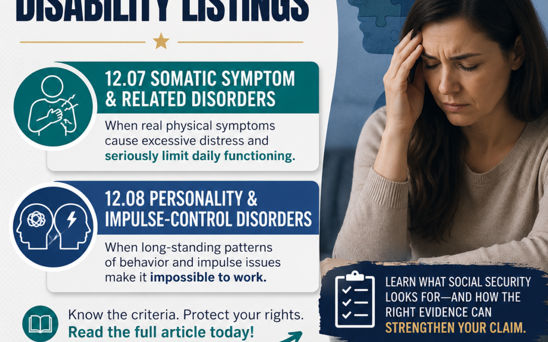 Understanding Social Security Disability Listings 12.07 and 12.08 Somatic Symptom Disorders & Personality and Impulse-Control Disorders